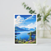 クレーターレイクオレゴンUSAヴィンテージ旅行イラストレーション ポストカード (スタンド正面)