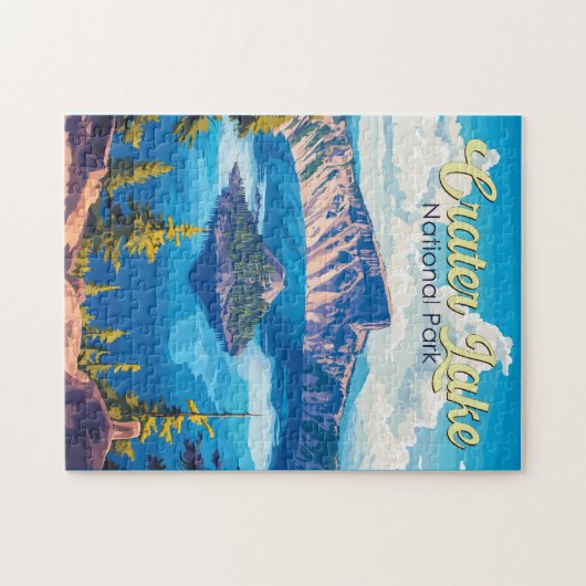 クレーターレイクナショナルパークイラストレーショントラベルアート ジグソーパズル (横)