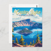 クレーターレイクナショナルパークイラストレーショントラベルアート ポストカード (正面/裏面)