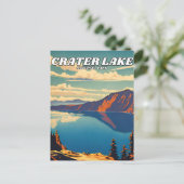 クレーターレイクナショナルパークイラストレーションレトロクラス ポストカード (スタンド正面)