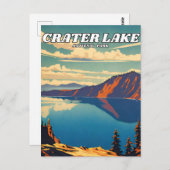 クレーターレイクナショナルパークイラストレーションレトロクラス ポストカード (正面/裏面)