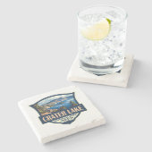 クレーターレイクナショナルパークイラストレーションレトロバッジ ストーンコースター (横)