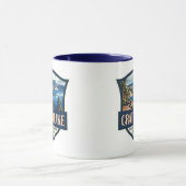 クレーターレイクナショナルパークイラストレーションレトロバッジ マグカップ (中央)