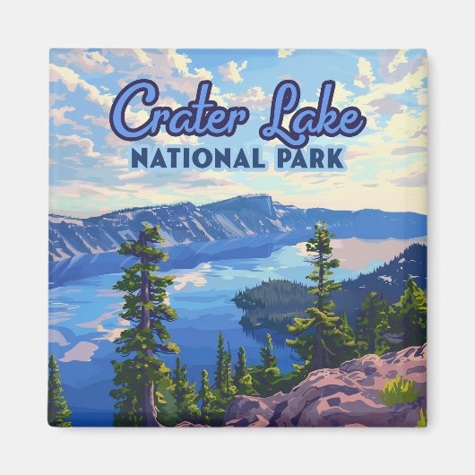 クレーターレイクナショナルパークオレゴンレトロ マグネット (正面)