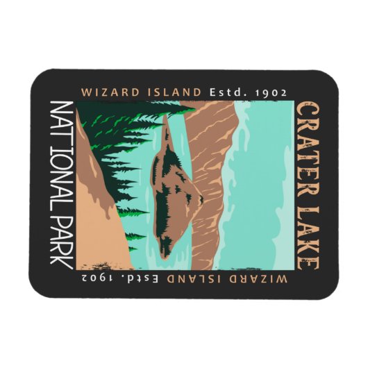 クレーターレイクナショナルパークオレゴンレトロ 動揺して マグネット (横)