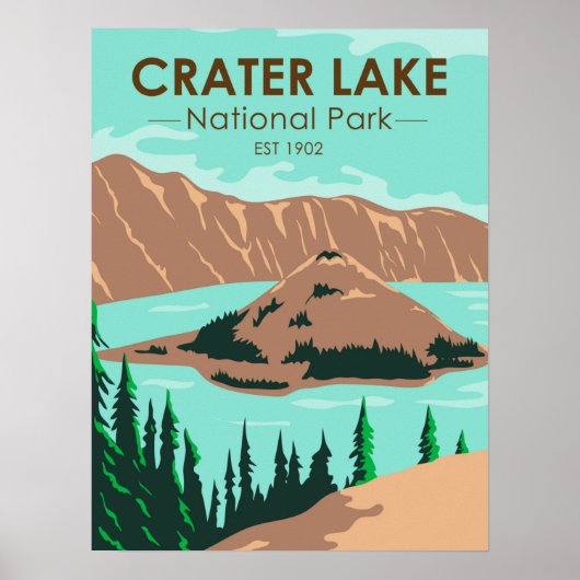 クレーターレイクナショナルパークオレゴンヴィンテージ ポスター (正面)