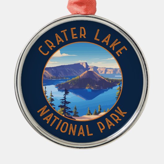 クレーターレイクナショナルパークレトロ動揺してサークル メタルオーナメント (正面)