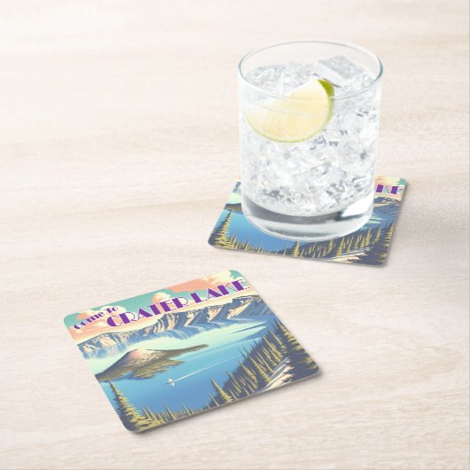 クレーターレイクヴィンテージポスター スクエアペーパーコースター (インサイチュ)