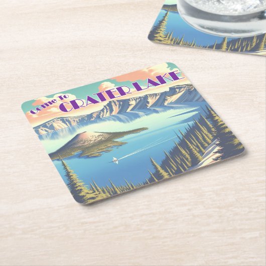 クレーターレイクヴィンテージポスター スクエアペーパーコースター (アングル)