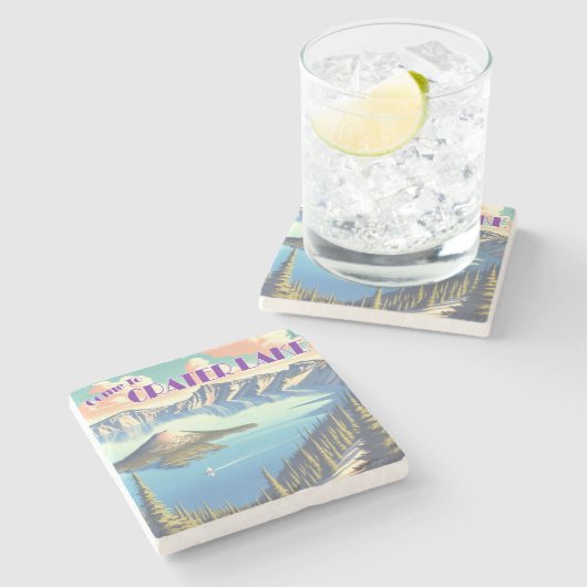 クレーターレイクヴィンテージポスター ストーンコースター (横)