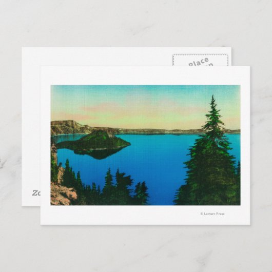クレーター湖とウィザード島ビュー ポストカード (正面/裏面)