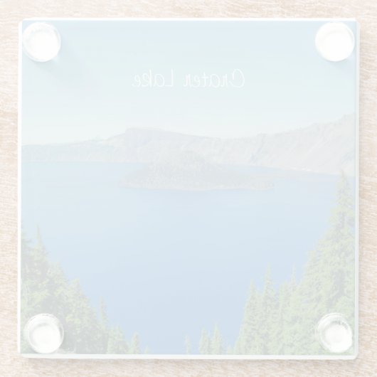 クレーター湖と青い空と水写真 ガラスコースター (裏面)