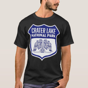 クレーター湖国立公園 レトロ 鳥 シールド ブルー Tシャツ