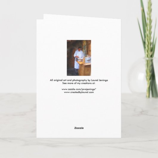 クレープの絵を描くことを作っているシェフが付いている挨拶状 カード (裏面)