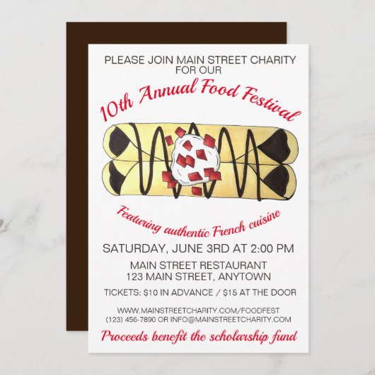 クレープパンケーキフランスフードフランスのフェスティバルクレープ 招待状 (正面/裏面)