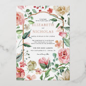 クレーム&バラ |ロマンチックな春花模様結婚ズ 箔招待状 (正面)