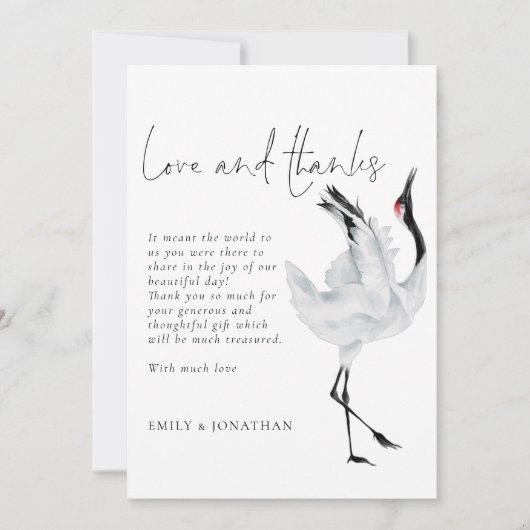 クレーモダンン鳥イラストレーションラヴ感謝してい結婚ズ サンキューカード (正面)