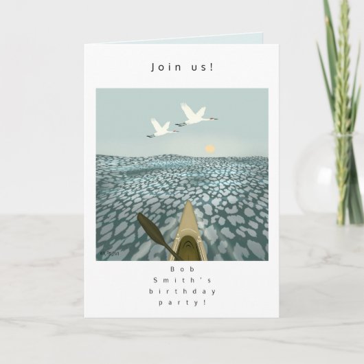 クレーンで水にカヤック飛んでいる招待状 招待状 (正面)