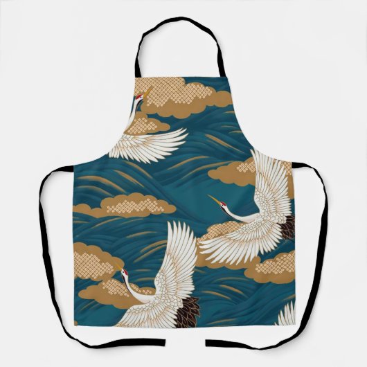 クレーンとウェーブ、日本のデザイン エプロン (正面)