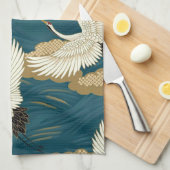 クレーンとウェーブ、日本のデザイン キッチンタオル (四つ折り)