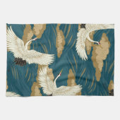 クレーンとウェーブ、日本のデザイン キッチンタオル (横)