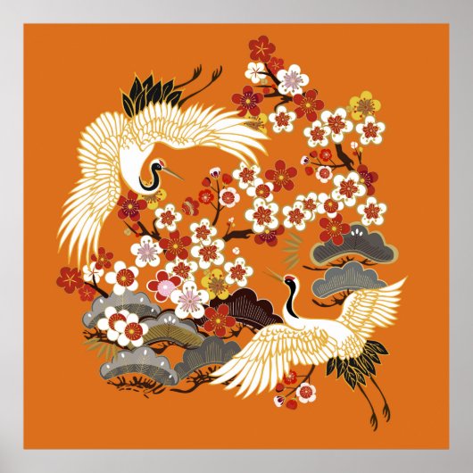 クレーンとカラー桜。カラフルフローラ ポスター (正面)