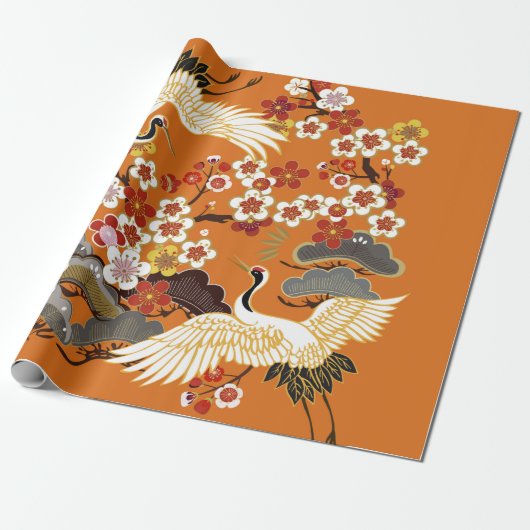 クレーンとカラー桜。カラフルフローラ ラッピングペーパー (アンロールド)