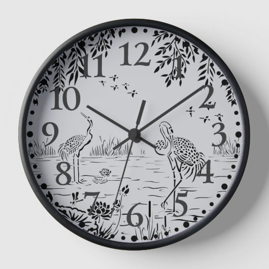 クレーンとハスの風景シーンの壁時計 壁時計 (正面)