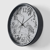 クレーンとハスの風景シーンの壁時計 壁時計 (傾斜)