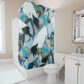 クレーンとロータス：抽象芸術ヴィンテージ シャワーカーテン (インサイチュ)