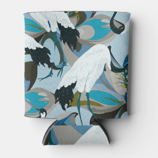 クレーンとロータス：抽象芸術ヴィンテージ 缶クーラー (正面)