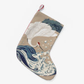 クレーンと波日本ののイラストレーション。伝統的 スモールクリスマスストッキング (正面 (吊り時))