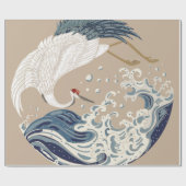 クレーンと波日本ののイラストレーション。伝統的 ラッピングペーパー (フラット)
