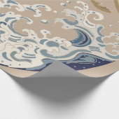 クレーンと波日本ののイラストレーション。伝統的 ラッピングペーパー (角)