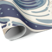 クレーンと波日本ののイラストレーション。伝統的 ラッピングペーパー (ロールコーナー)