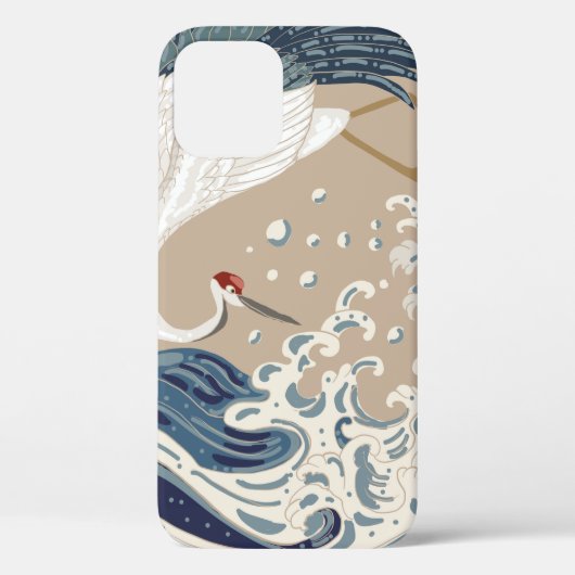 クレーンと波日本ののイラストレーション。伝統的 Case-Mate iPhoneケース (裏面)