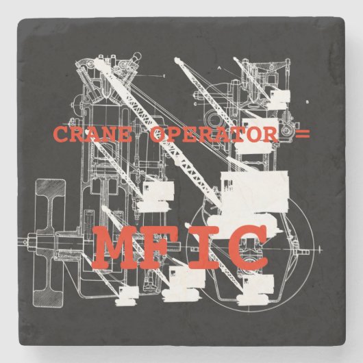クレーンのオペレータ= MFICヴィンテージクローラクレーン白 ストーンコースター (正面)
