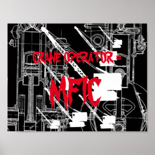 クレーンのオペレータ= MFICヴィンテージクローラクレーン白 ポスター