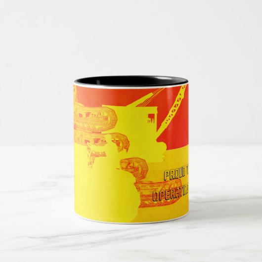 クレーンのショベル操作技術者芸術ブルドーザー日 ツートーンマグカップ (中央)