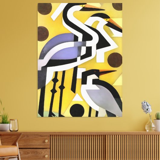 クレーンの幾何学的抽象芸術アートスタイルオンイエロー キャンバスプリント (インサイチュ (リビング))