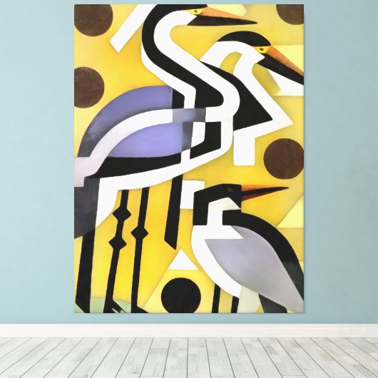 クレーンの幾何学的抽象芸術アートスタイルオンイエロー キャンバスプリント (インサイチュ (ウッドフロア))