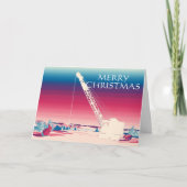 クレーンの操縦士の氷の魚釣り湖のメリークリスマス シーズンカード (正面)
