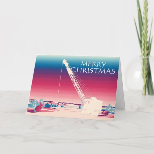 クレーンの操縦士の氷の魚釣り湖のメリークリスマス シーズンカード (正面)