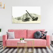 クレーンの操縦士クレーンローディングのトラックのヴィンテージのアンティーク キャンバスプリント (インサイチュ (リビング))