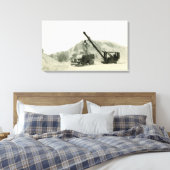 クレーンの操縦士クレーンローディングのトラックのヴィンテージのアンティーク キャンバスプリント (インサイチュ (寝室))