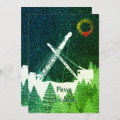クレーンオペレーターの冬の雪夜の挨拶カード シーズンカード (正面/裏面)