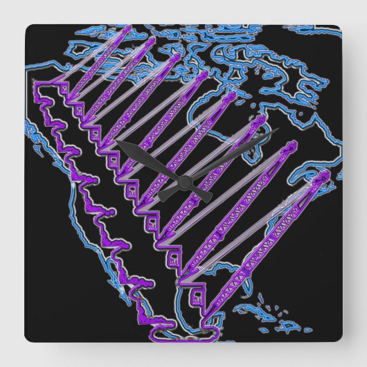 クレーンオペレーターUSマップNEON LOOKクローラクレーン スクエア壁時計 (正面)