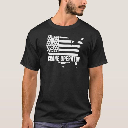 クレーンオペレーターUsaフラグ建築ワーカービルディ Tシャツ (正面)