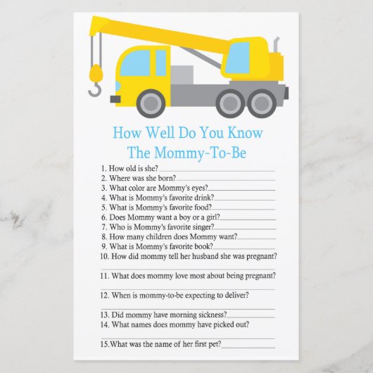 クレーントラックどのようにベビーシャワーゲームを知っている (正面)