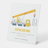 クレーントラック建築車の誕生日パーティー 台座サイン (正面)